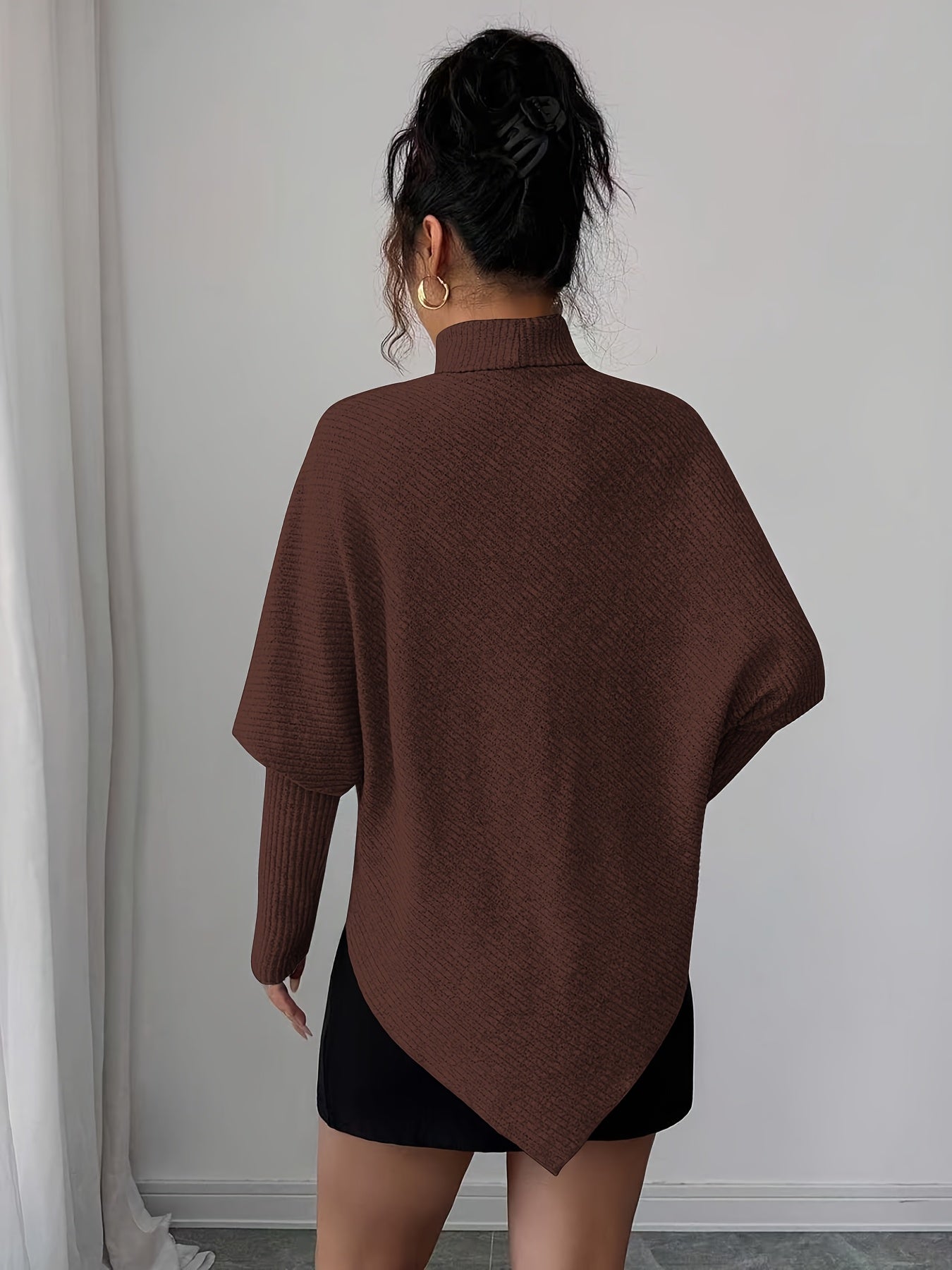 Image of Rita | Women's Turtleneck Asymmetrical Hem Sweater