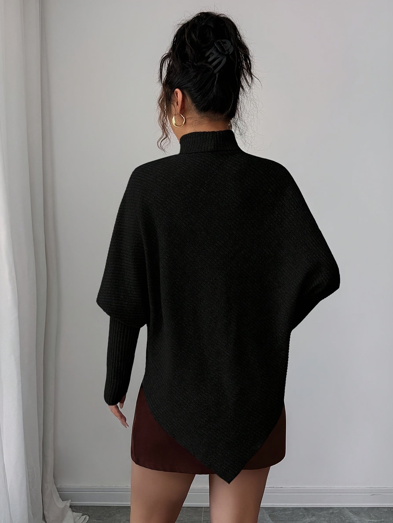 Image of Rita | Women's Turtleneck Asymmetrical Hem Sweater