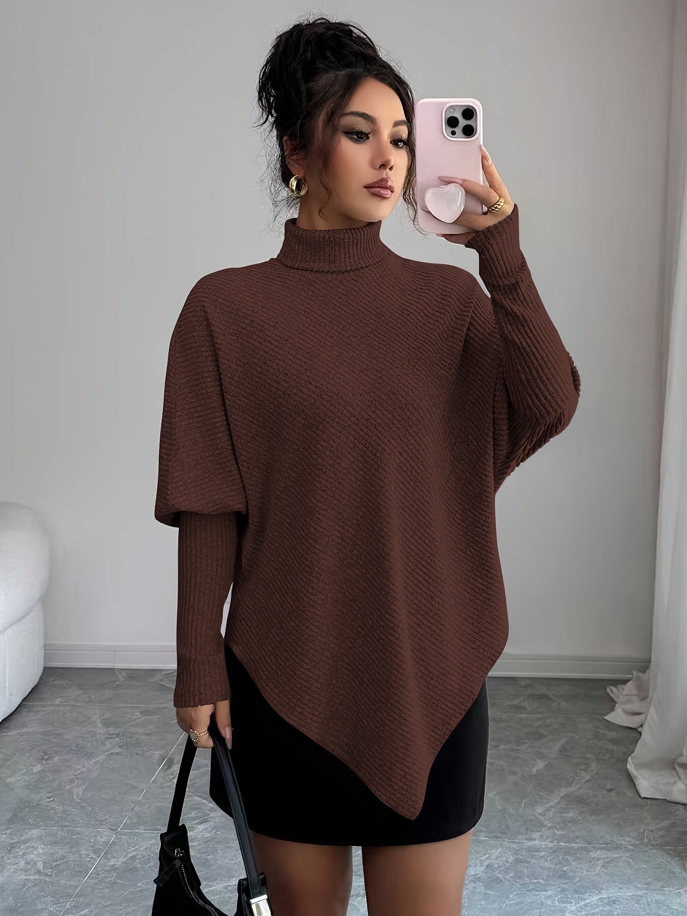 Image of Rita | Women's Turtleneck Asymmetrical Hem Sweater