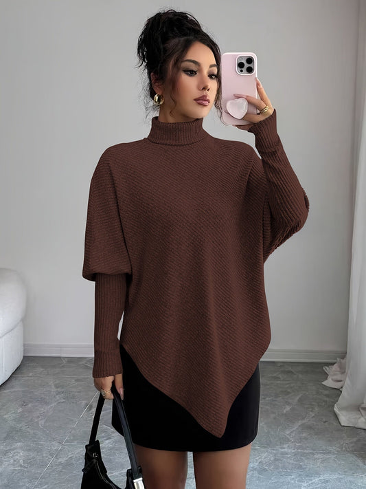 Image of Rita | Women's Turtleneck Asymmetrical Hem Sweater