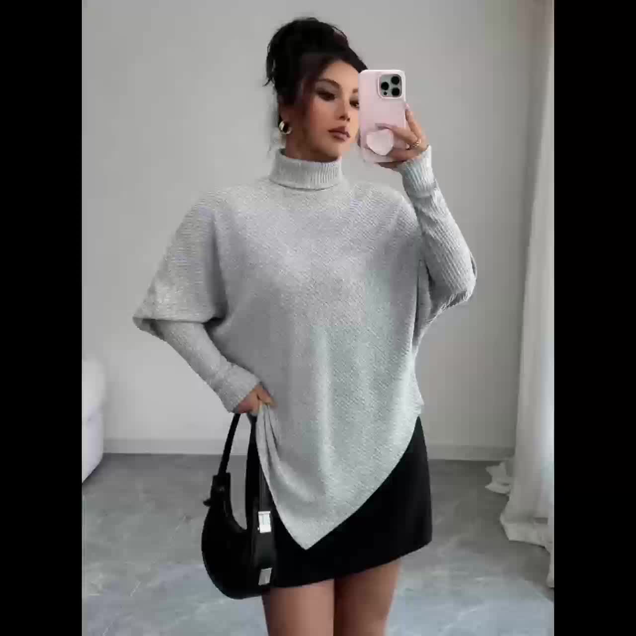 Image of Rita | Women's Turtleneck Asymmetrical Hem Sweater