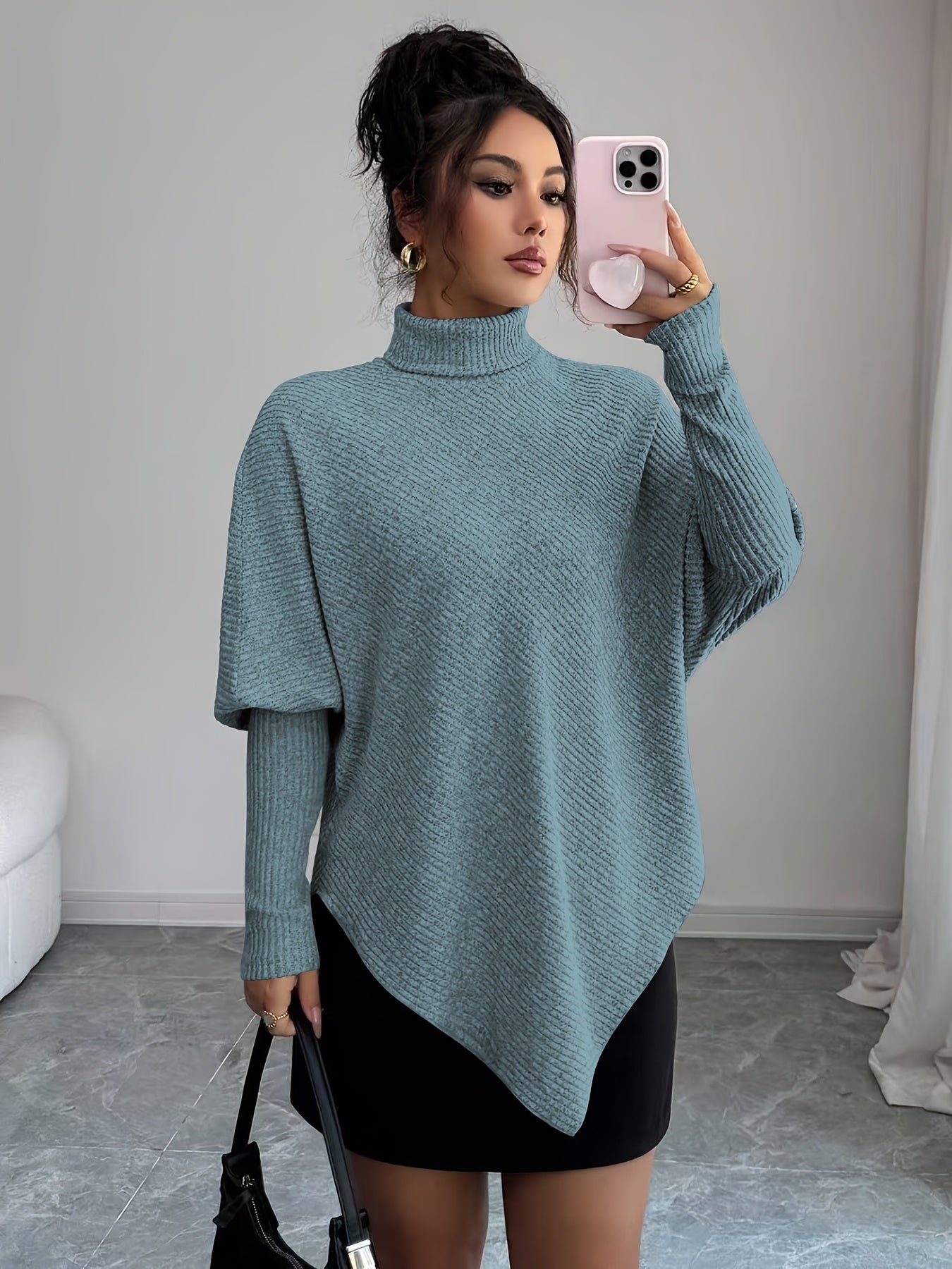 Image of Rita | Women's Turtleneck Asymmetrical Hem Sweater