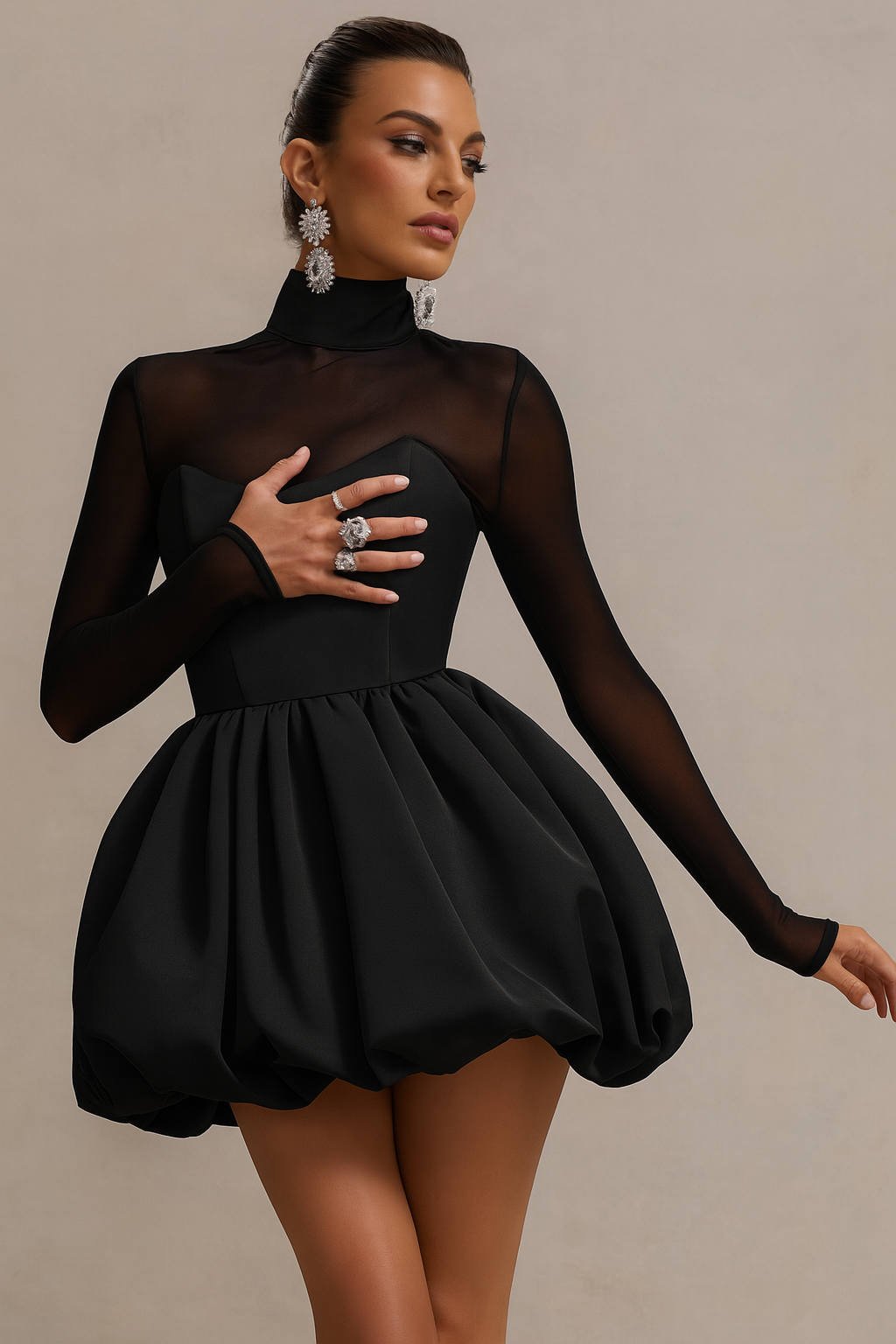 Image of Roberta | Women's Long Sleeve Tulle Mini Dress