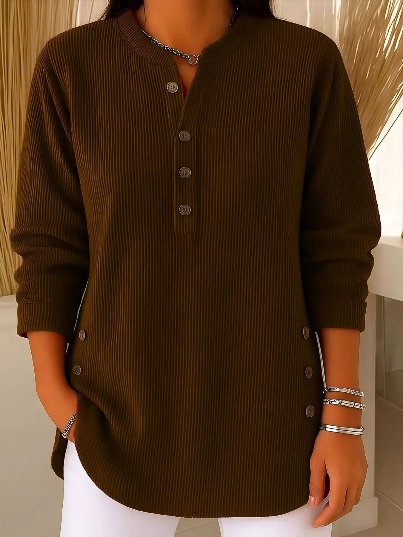 Image of Robin | Women's Henley Long Sleeve Blouse