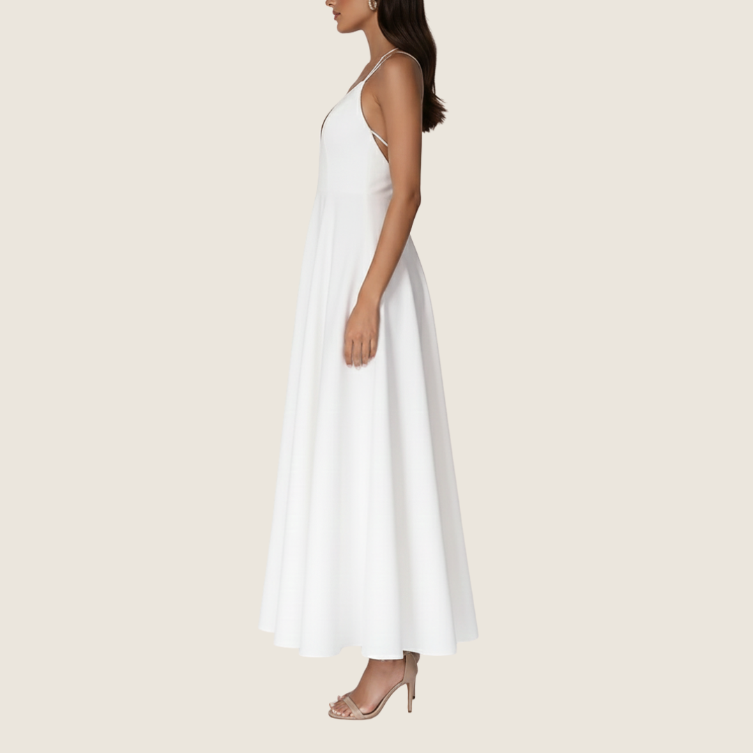 Image of Rosie | Women's V-Neck Sleeveless A-Line Midi Dress