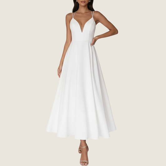 Image of Rosie | Women's V-Neck Sleeveless A-Line Midi Dress