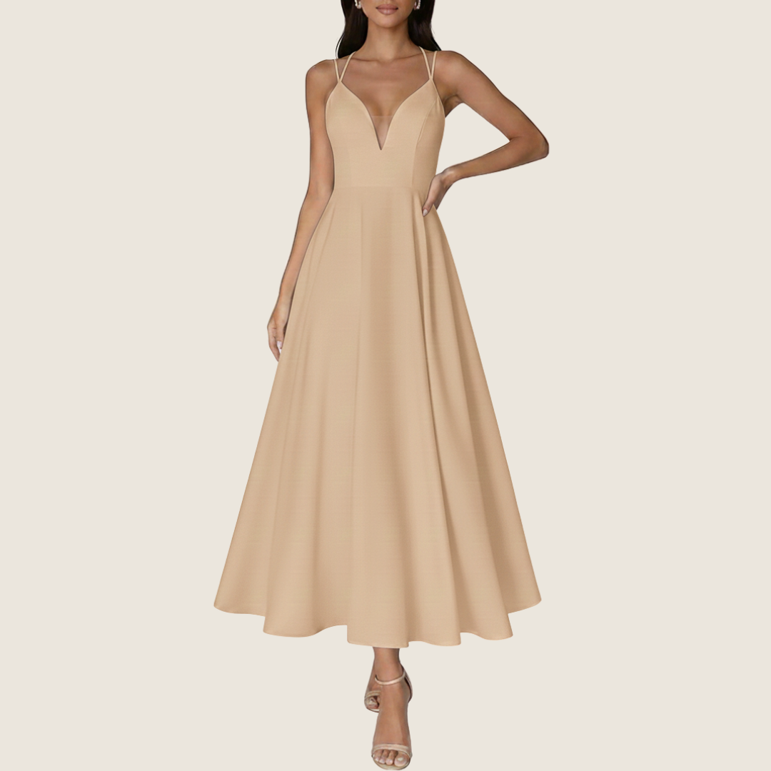 Image of Rosie | Women's V-Neck Sleeveless A-Line Midi Dress