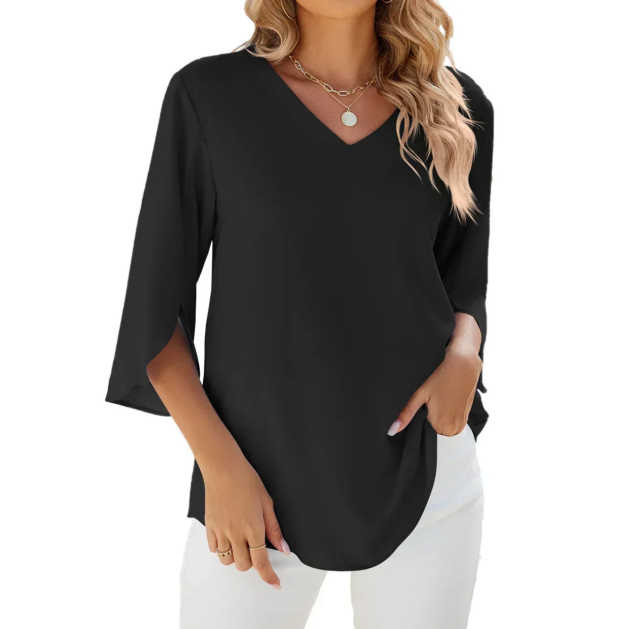Image of Scarlett | Women's V-Neck Split Sleeve Blouse