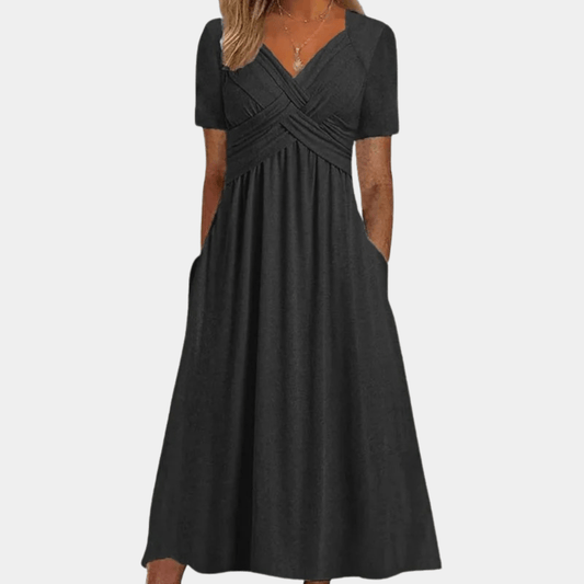 Image of Shannon | Women's V-Neck A-Line Midi Dress