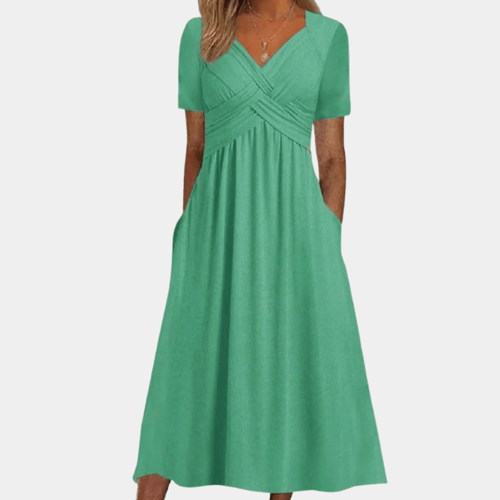 Image of Shannon | Women's V-Neck A-Line Midi Dress