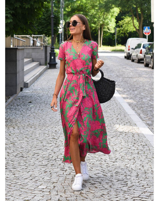 Image of Stephanie | Women's V-Neck Wrap Midi Dress