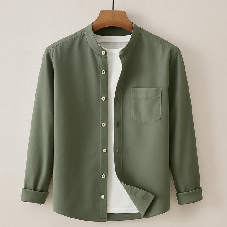 Image of Steven | Men's Long Sleeve Band Collar Button-Down Shirt