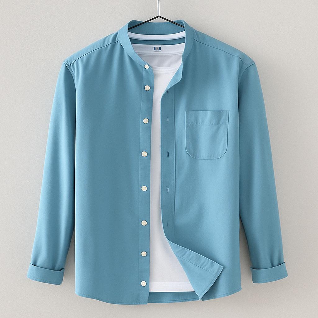 Image of Steven | Men's Long Sleeve Band Collar Button-Down Shirt