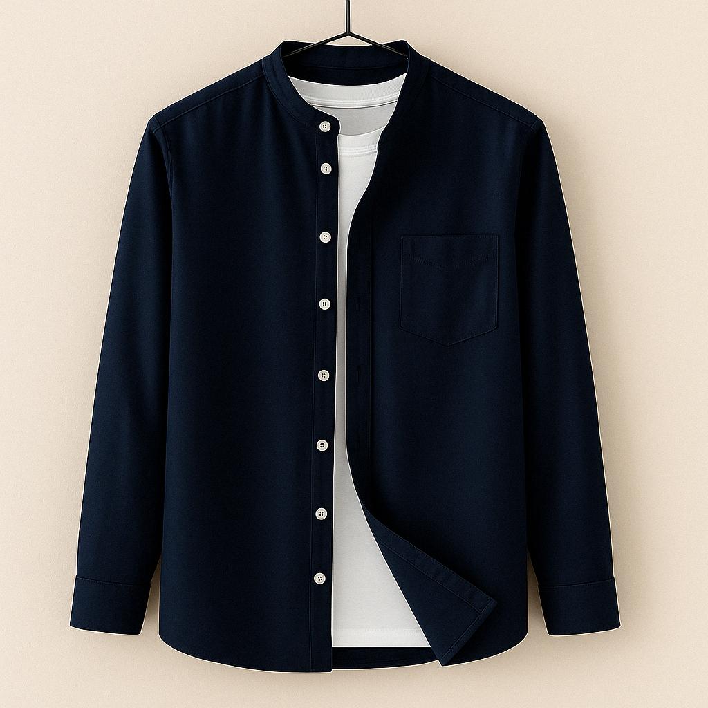 Image of Steven | Men's Long Sleeve Band Collar Button-Down Shirt
