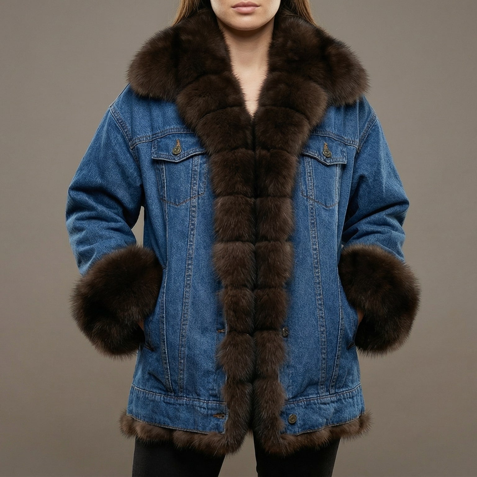 Image of Susan | Women's Fur Collar Denim Jacket