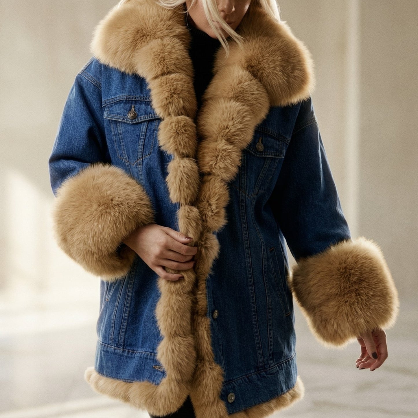 Image of Susan | Women's Fur Collar Denim Jacket