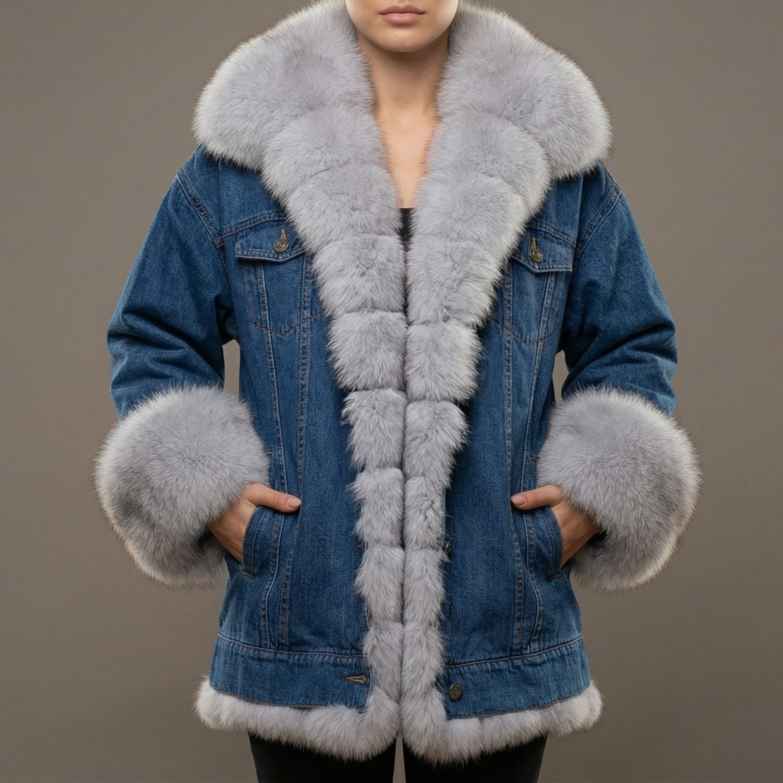 Image of Susan | Women's Fur Collar Denim Jacket