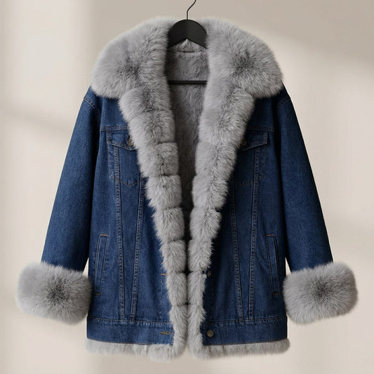 Image of Susan | Women's Fur Collar Denim Jacket