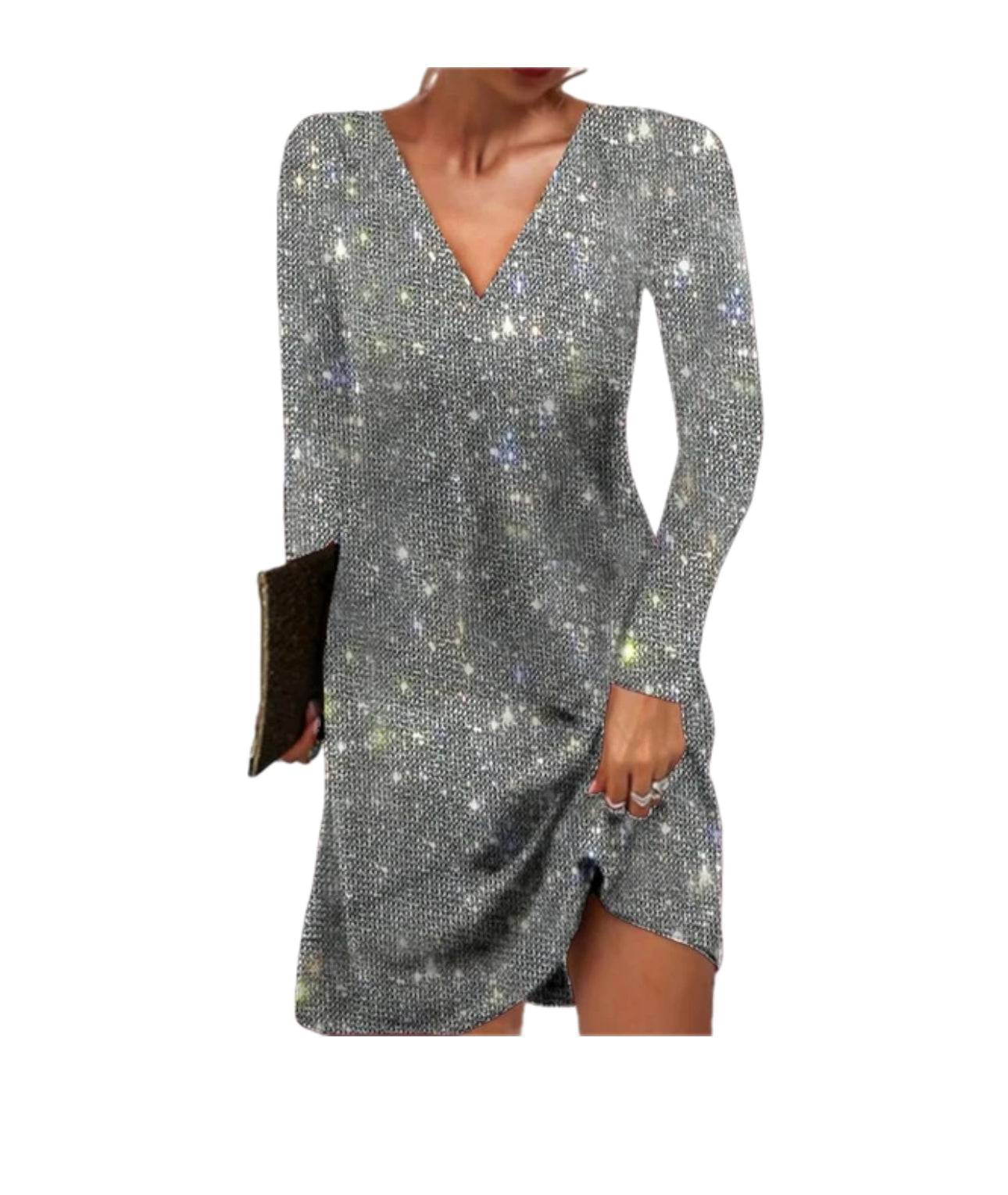 Image of Sylvia | Women's Long Sleeve V-Neck Mini Dress