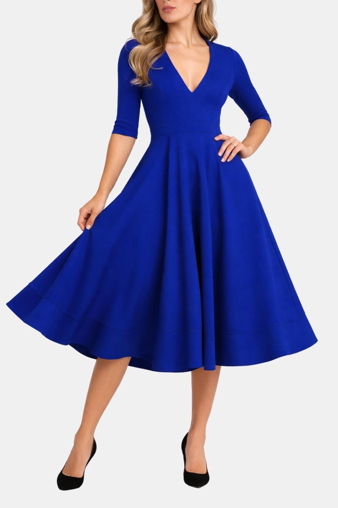 Image of Tina | Women's V-Neck A-Line Midi Dress