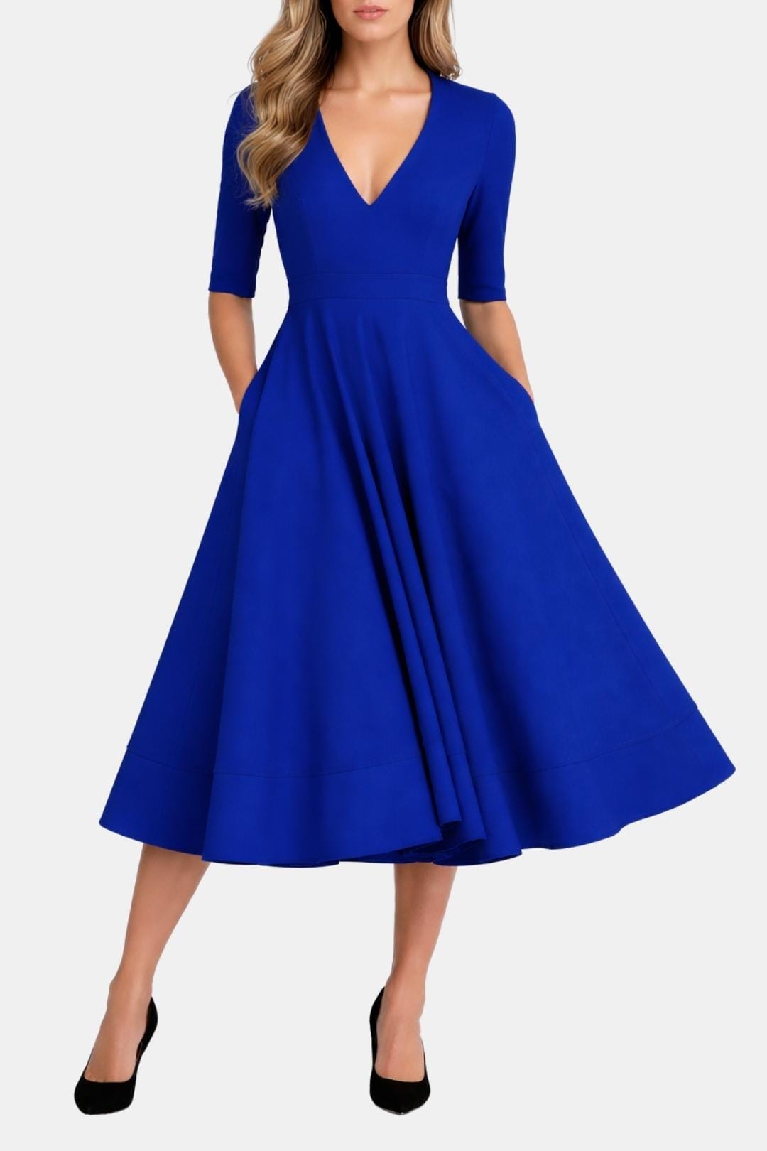 Image of Tina | Women's V-Neck A-Line Midi Dress