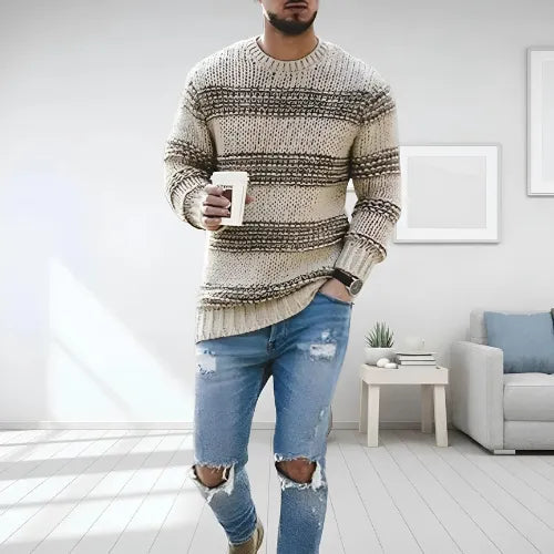 Image of Trey | Men's Striped Crew Neck Sweater