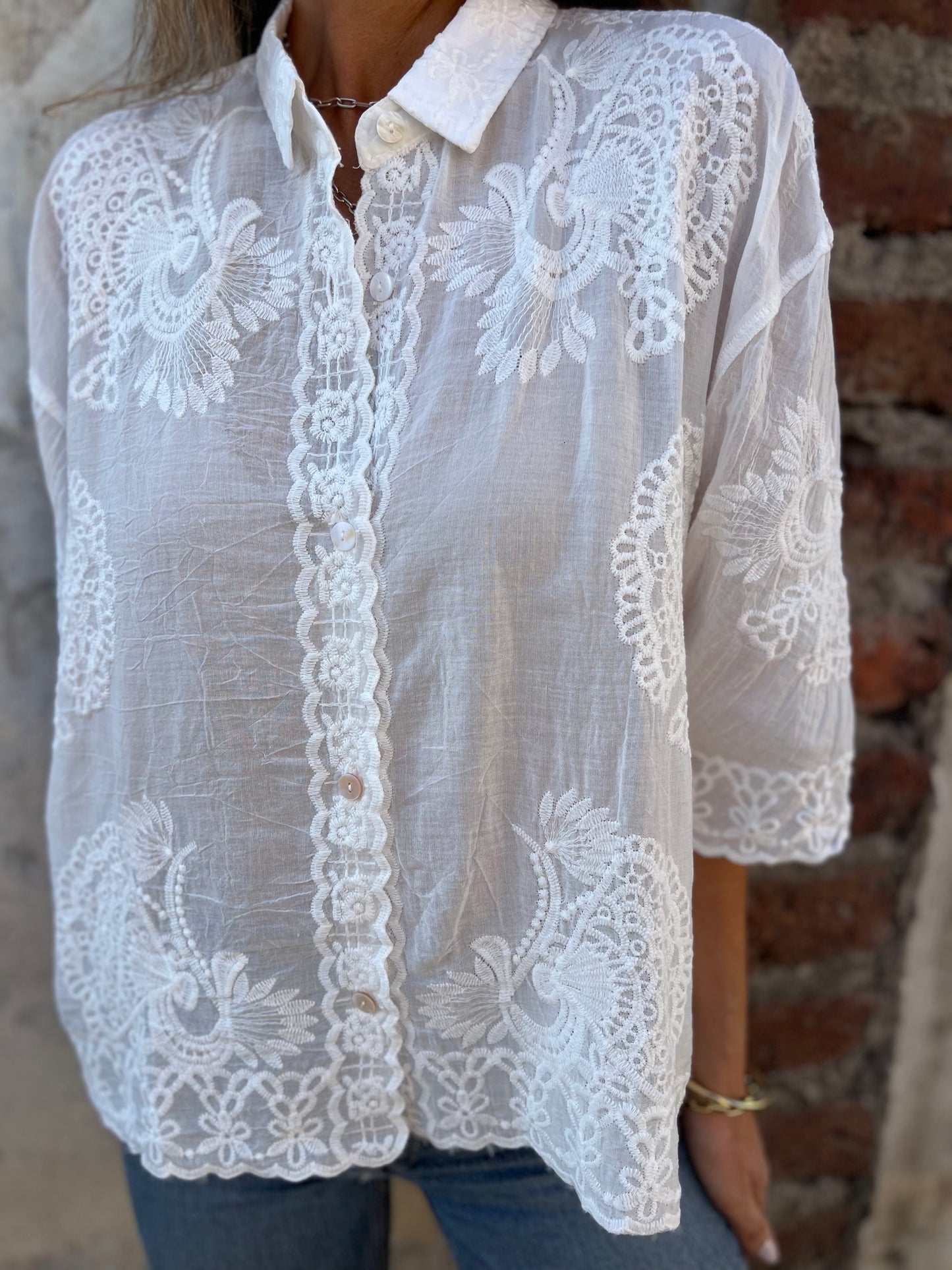 Image of Whitney | Women's Lace Button-Down Blouse