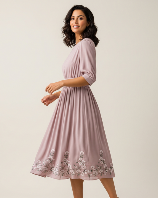 Women's Floral Embroidered Midi Dress