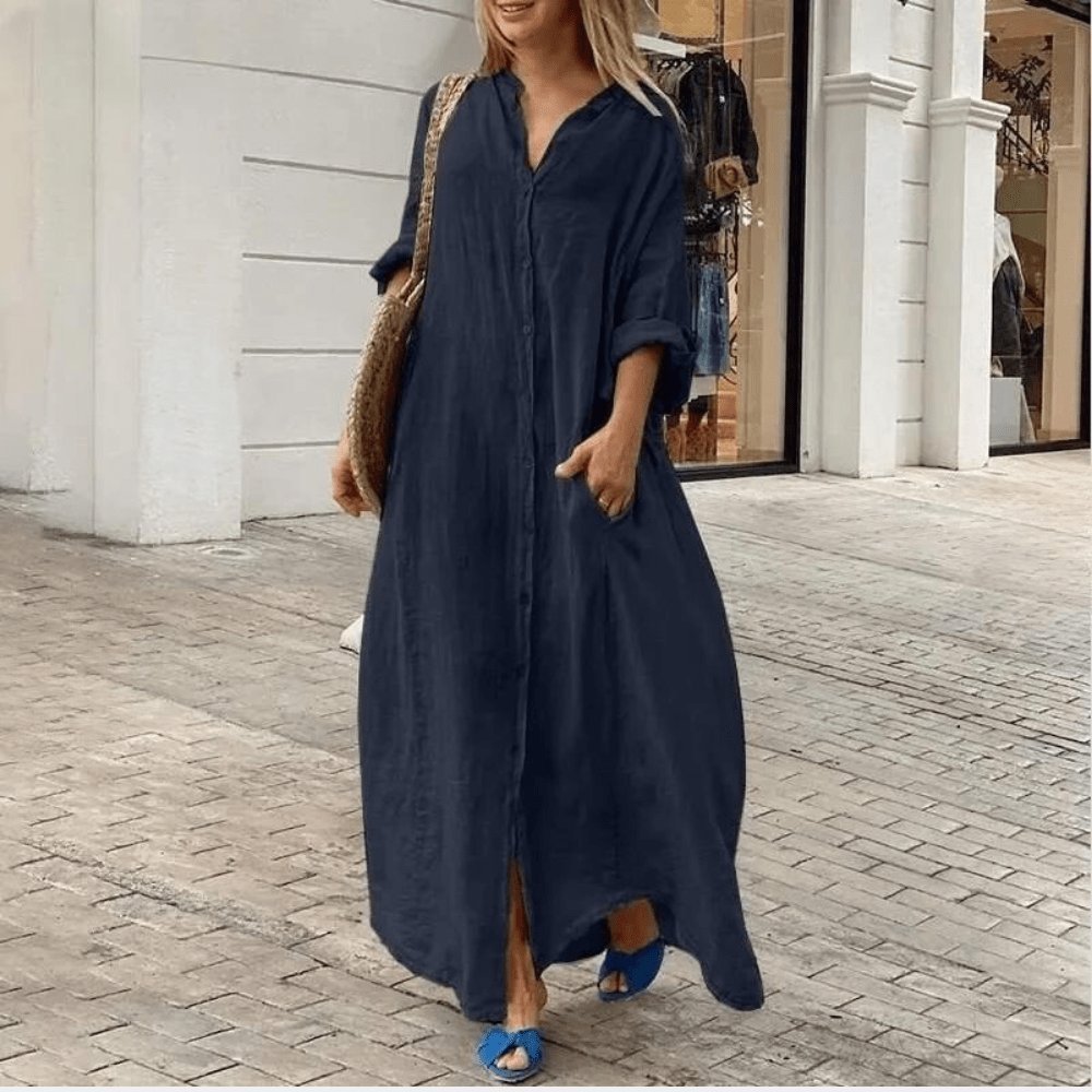 Image of Yvonne | Women's V-Neck Shirt Maxi Dress
