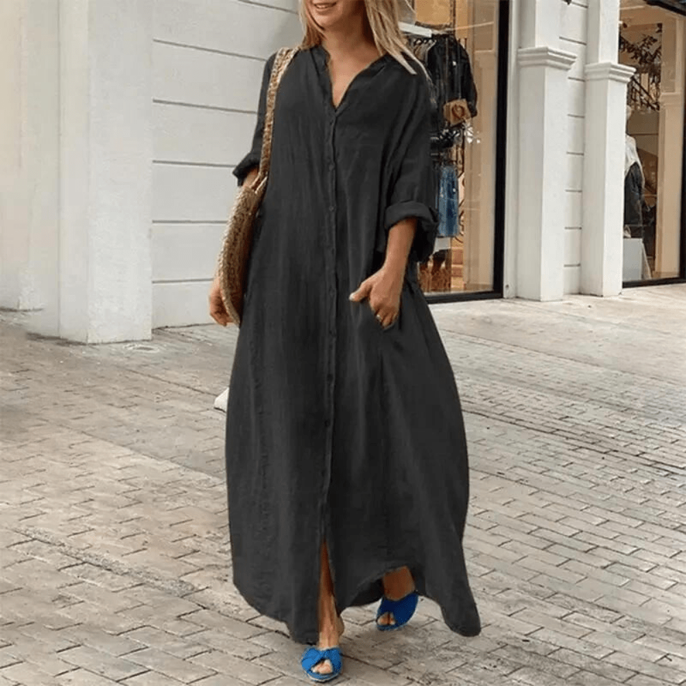 Image of Yvonne | Women's V-Neck Shirt Maxi Dress