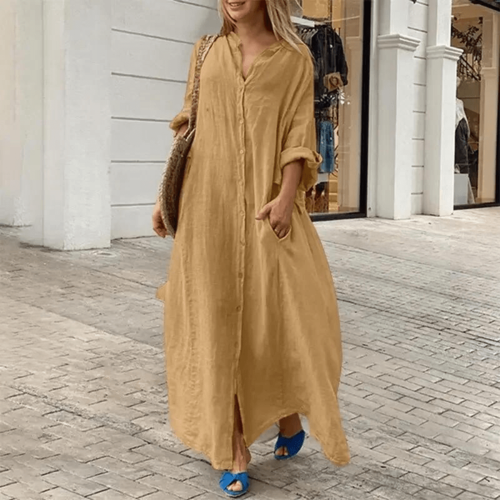 Image of Yvonne | Women's V-Neck Shirt Maxi Dress
